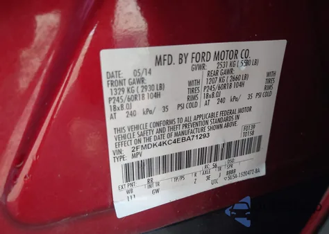 2014 Ford Edge Limited из США, поврежденный, VIN 2FMDK4KC4EBA71293